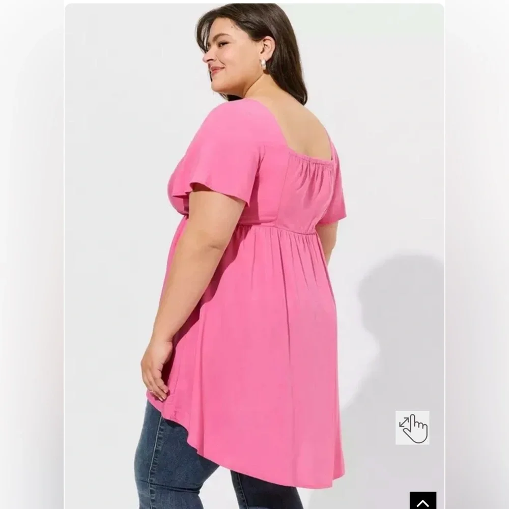 Torrid Pink Babydoll Challis Lace Up Hi Low Top Size 1X Short Sleeve S4